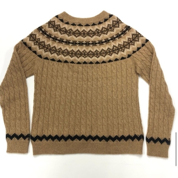 MaxMara tan cable knit fairisle crew neck pullover Large - Picture 10 of 10